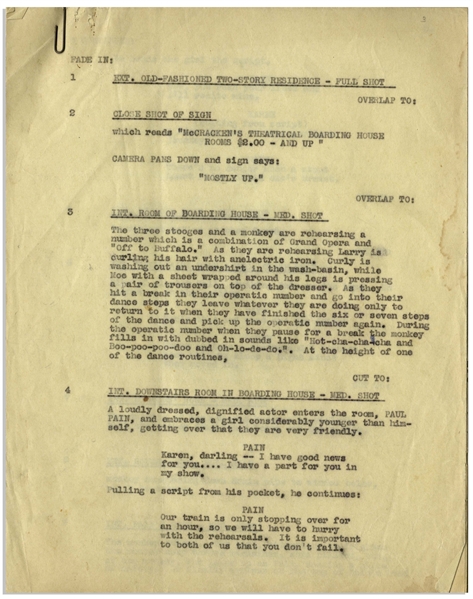 Moe Howard's 22pp. Partial Script Dated April 1936 for The Three Stooges Film ''A Pain in the Pullman'' -- With Annotations in Moe's Hand -- Likely Script Changes as Unbound -- Very Good Condition